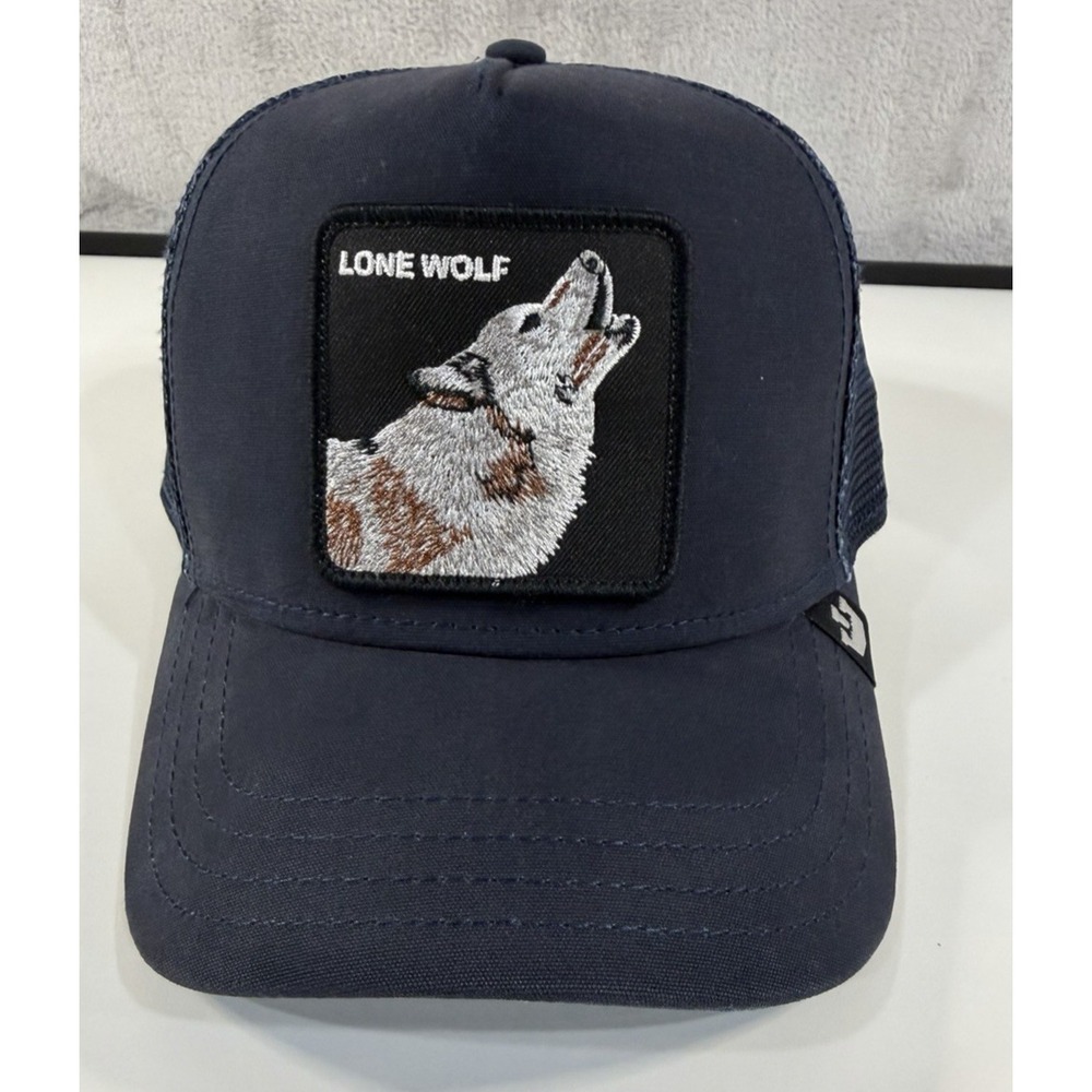 GOORIN BROS The Lone Wolf Patch Navy Blue Trucker Hat Mesh The Farm Adjustable